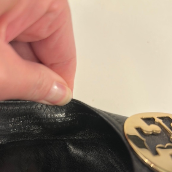 Tory Burch Black and Gold Leather Flats - Picture 2 of 9